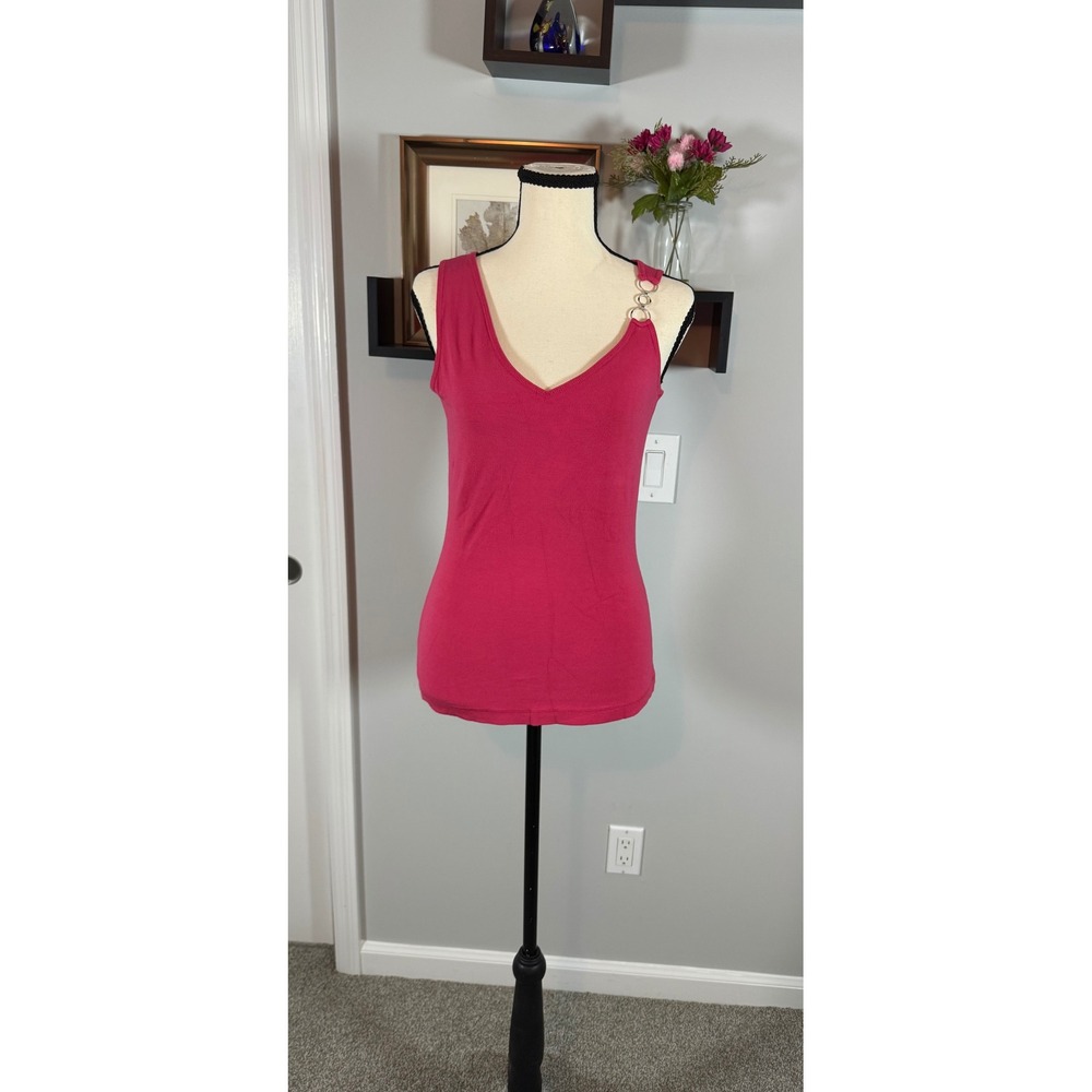 Worth New York Womens Pink V-Neck Tank Top Silver Ring Detail Size S